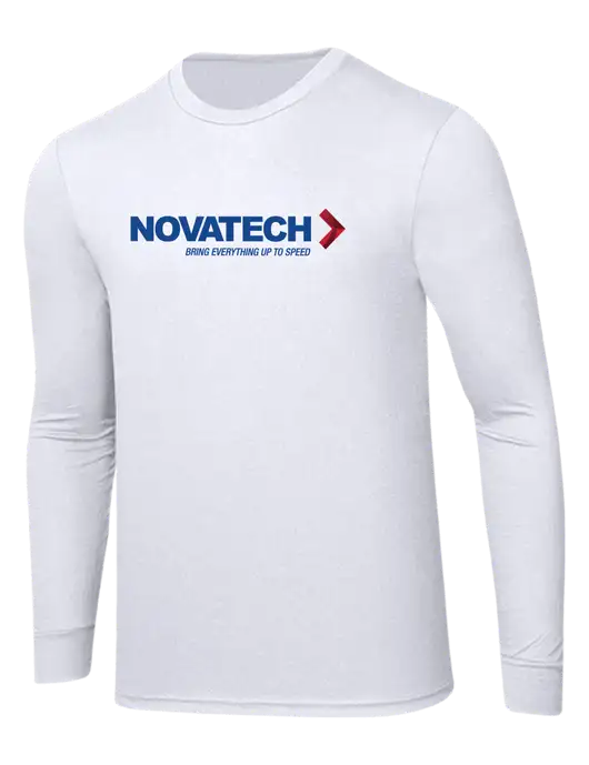 Simply Soft Long Sleeve White 4.5 oz, Poly/Combed Ring Spun Cotton T-Shirt w/Novatech Logo