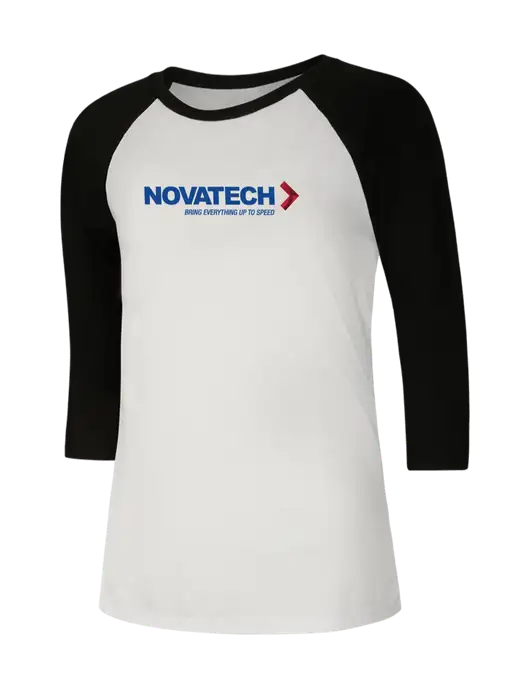 Womens Simply Soft 3/4 Sleeve Black/White Ring Spun Cotton T-Shirt w/Novatech Logo