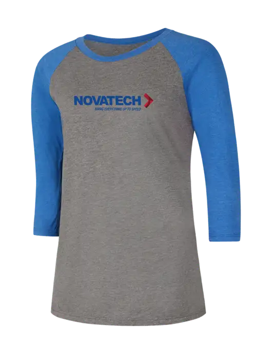 Womens Simply Soft 3/4 Sleeve Royal Frost/Grey Ring Spun Cotton T-Shirt w/Novatech Logo