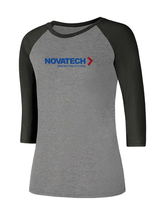 Womens Simply Soft 3/4 Sleeve Black Frost/Grey Frost Ring Spun Cotton T-Shirt w/Novatech Logo