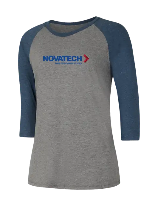 Womens Simply Soft 3/4 Sleeve Navy Frost/Grey Frost Ring Spun Cotton T-Shirt w/Novatech Logo