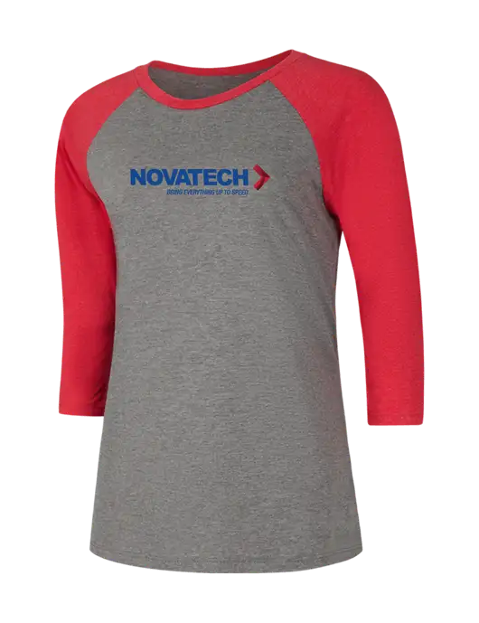 Womens Simply Soft 3/4 Sleeve Red Frost/Grey Frost Ring Spun Cotton T-Shirt w/Novatech Logo