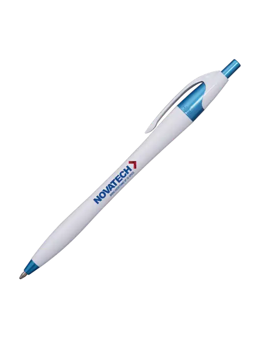 Novella White/Blue Shimmer Pen - Blue Ink w/Novatech Logo
