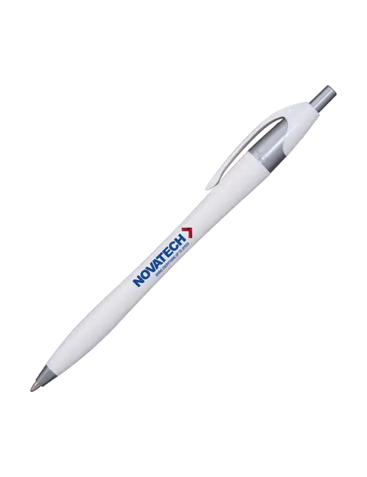 Novella White/Silver Shimmer Pen - Blue Ink w/Novatech Logo
