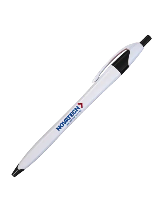 Novella White/Black Classic Pen - Blue Ink w/Novatech Logo
