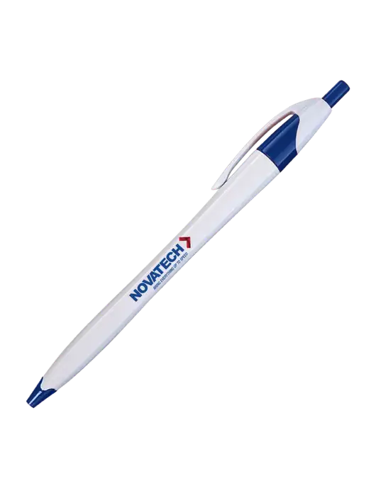 Novella White/Royal Classic Pen - Blue Ink w/Novatech Logo