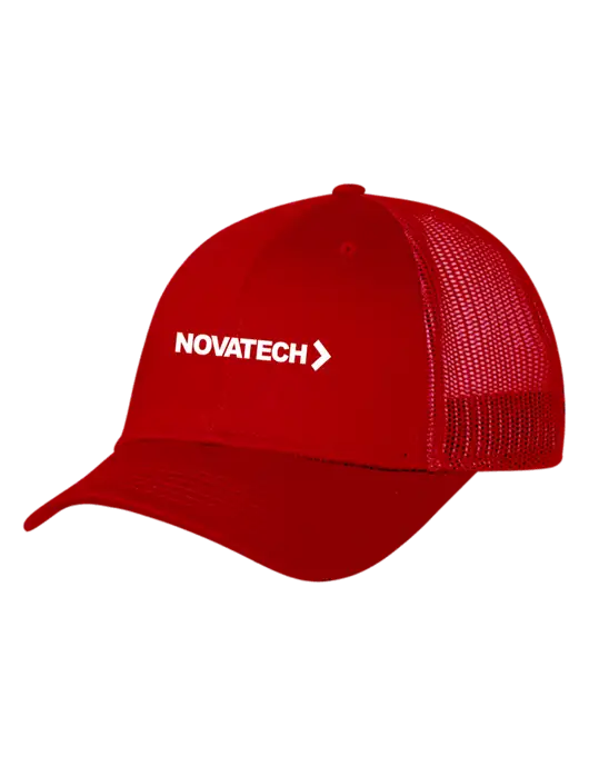 Red Mesh Trucker Cap Snap Back w/Novatech Logo
