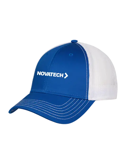 Royal & White Mesh Trucker Cap Snap Back w/Novatech Logo