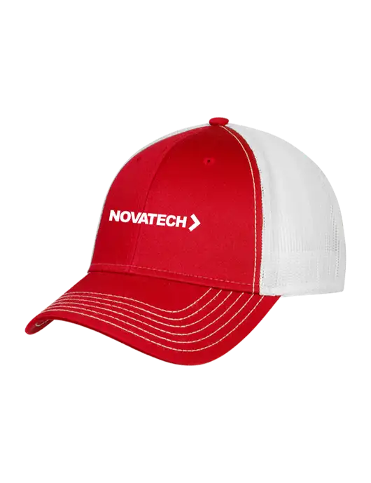 Red/White Mesh Trucker Cap Snap Back w/Novatech Logo