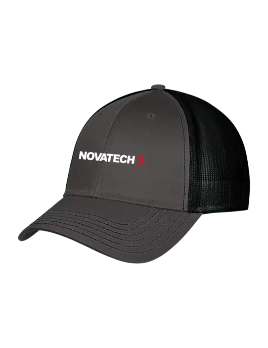 Charcoal & Black Mesh Trucker Cap Snap Back w/Novatech Logo