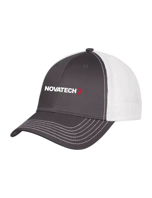 Dark Grey/White Mesh Trucker Cap Snap Back w/Novatech Logo