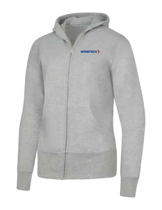 Grey Heather Womens Core Fleece Full-Zip Hooded Sweatshirt w/Novatech Logo