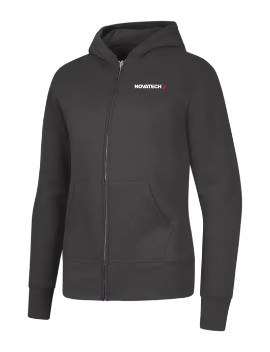 Charcoal Womens Core Fleece Full-Zip Hooded Sweatshirt w/Novatech Logo