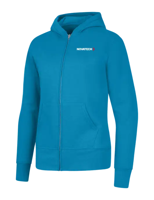 Neon Blue Womens Core Fleece Full-Zip Hooded Sweatshirt w/Novatech Logo