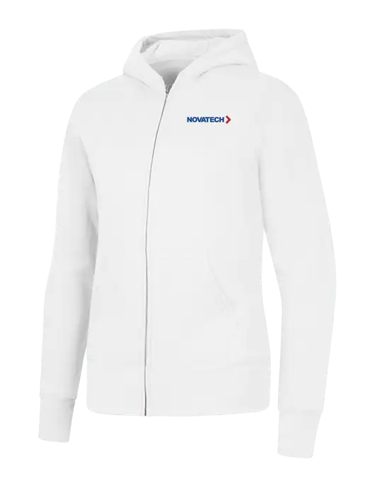 White Womens Core Fleece Full-Zip Hooded Sweatshirt w/Novatech Logo