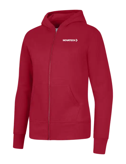 Red Womens Core Fleece Full-Zip Hooded Sweatshirt w/Novatech Logo