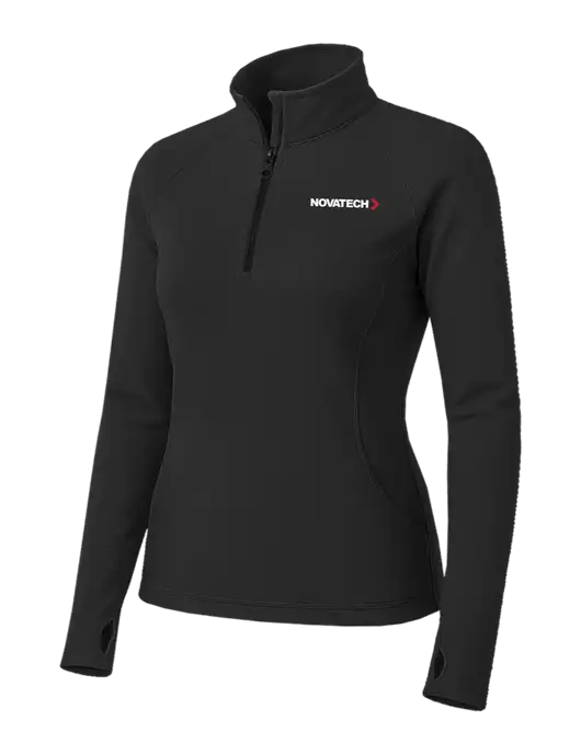 Charcoal Grey Womens Sport Wick Stretch 1/4 Zip Pullover w/Novatech Logo