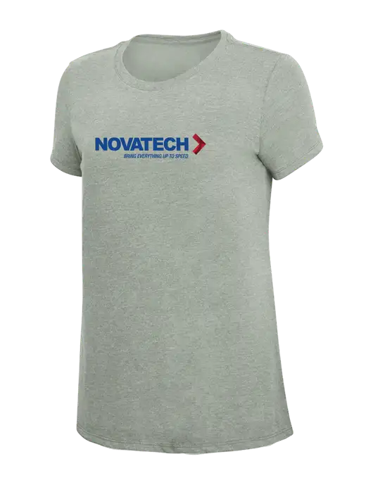 Womens Simply Soft Heathered Light Grey 4.5oz Poly/Combed Ring Spun Cotton T-Shirt w/Novatech Logo
