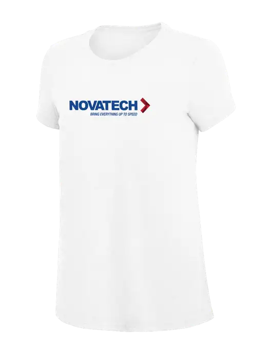 Womens Simply Soft White 4.5oz Poly/Combed Ring Spun Cotton T-Shirt
 w/Novatech Logo