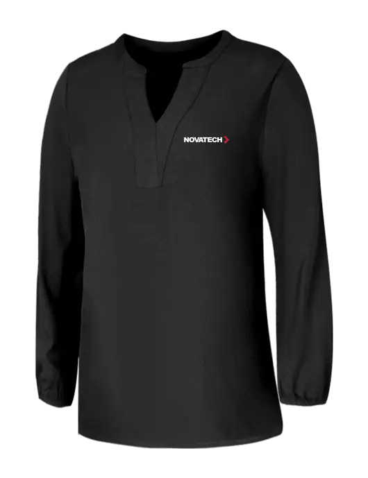 Mercer+Mettle Womens Deep Black Stretch Crepe 3/4 Sleeve Blouse w/Novatech Logo
