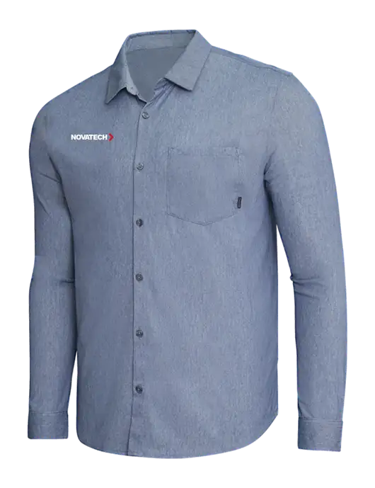 OGIO Slate Blue Heather Extend Long Sleeve Button Up Shirt w/Novatech Logo
