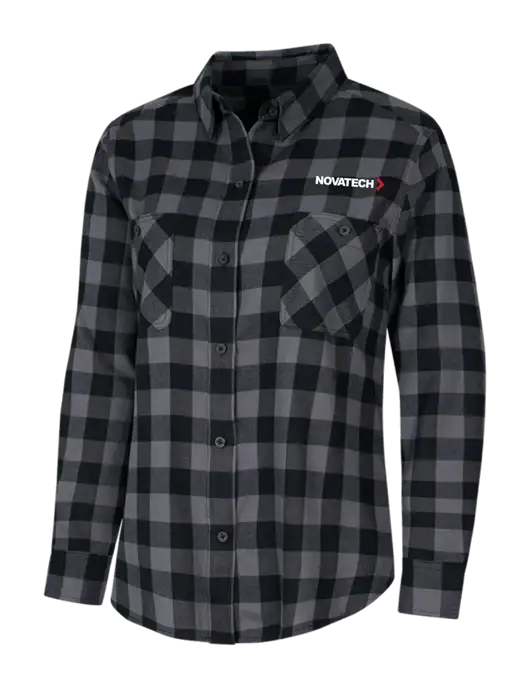 Womens Medium Grey/Black Buffalo Check Plaid Flannel Shirt w/Novatech Logo