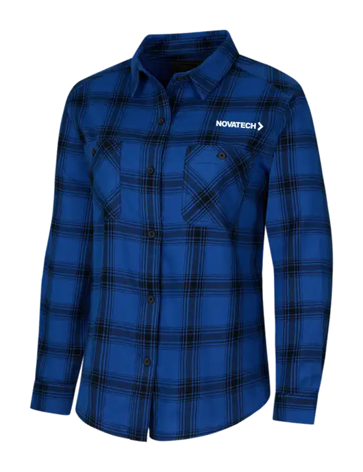 Womens Royal/Black Plaid Flannel Shirt w/Novatech Logo