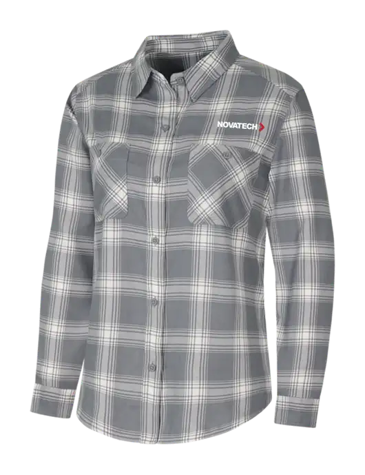 Womens Medium Grey/Cream Plaid Flannel Shirt w/Novatech Logo