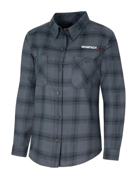 Womens Grey/Black Plaid Flannel Shirt w/Novatech Logo