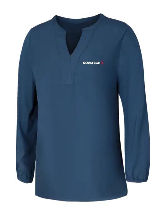 Mercer+Mettle Womens Light Navy Blue Grey Stretch Crepe 3/4 Sleeve Blouse w/Novatech Logo