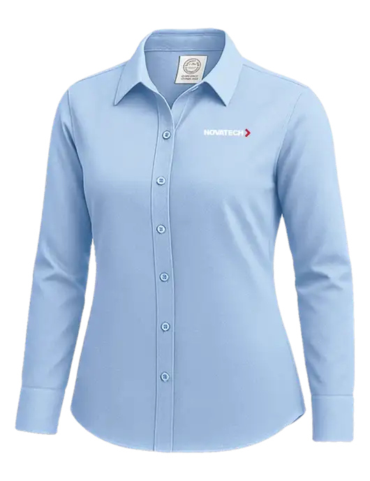 Brooks Brothers Womens Light Blue Wrinkle-Free Stretch Nailhead Shirt w/Novatech Logo