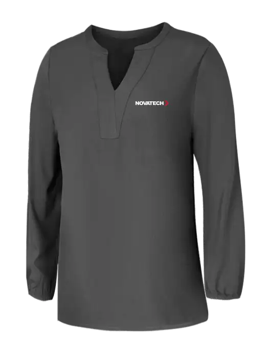 Mercer+Mettle Womens Dark Grey Stretch Crepe 3/4 Sleeve Blouse w/Novatech Logo
