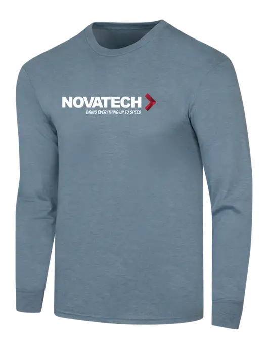Simply Soft Long Sleeve Slate Blue Heather 4.5 oz, Poly/Combed Ring Spun Cotton T-Shirt w/Novatech Logo