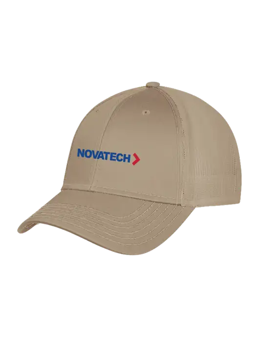 Khaki Mesh Trucker Cap Snap Back w/Novatech Logo