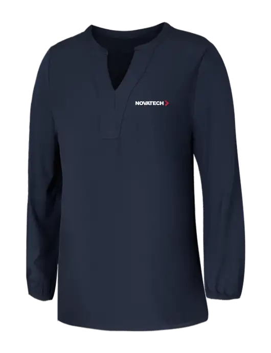 Mercer+Mettle Womens Navy Stretch Crepe 3/4 Sleeve Blouse w/Novatech Logo