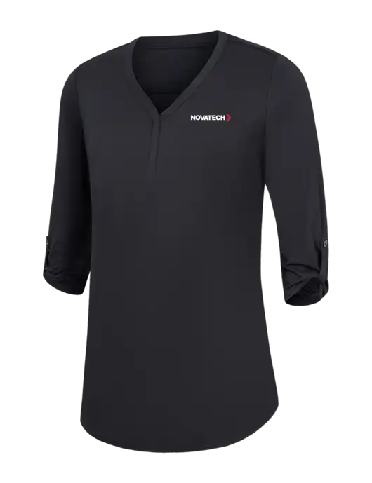 Womens Black City Stretch 3/4-Sleeve Tunic w/Novatech Logo