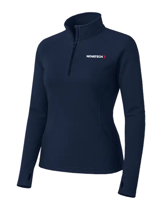 Navy Womens Sport Wick Stretch 1/4 Zip Pullover w/Novatech Logo