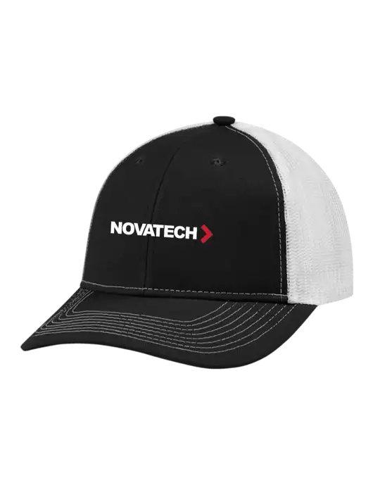 Snapback Ponytail Trucker Cap Black w/White Mesh w/Novatech Logo