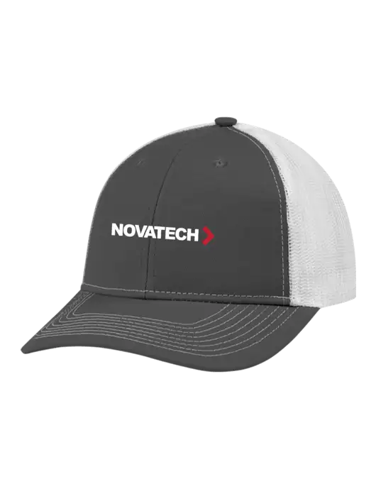 Snapback Ponytail Trucker Cap Dark Grey w/White Mesh w/Novatech Logo