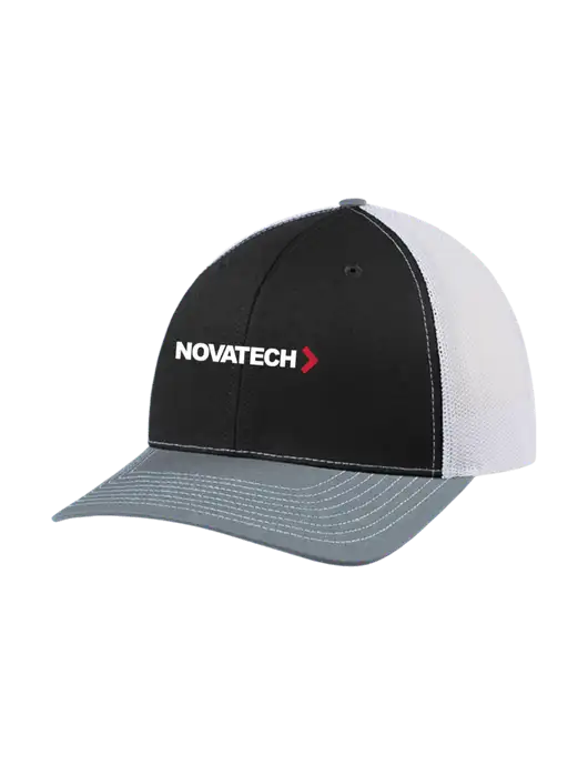 Richardson Adjustable Snapback Original 112 Trucker Cap Black/Light Heather Grey/White Mesh w/Novatech Logo
