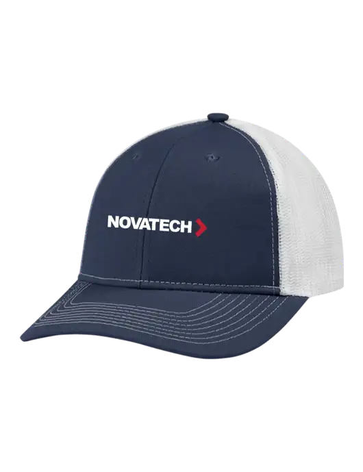 Snapback Ponytail Trucker Cap Navy w/White Mesh w/Novatech Logo
