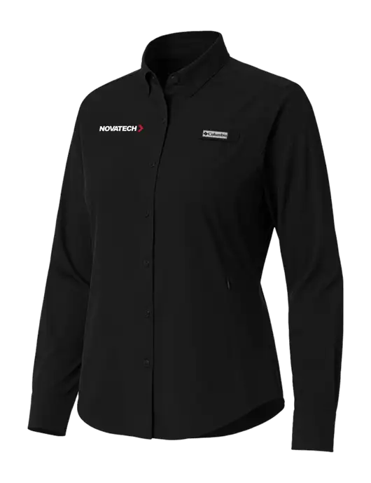 Columbia Black Womens PFG Tamiami II Long Sleeve Shirt w/Novatech Logo