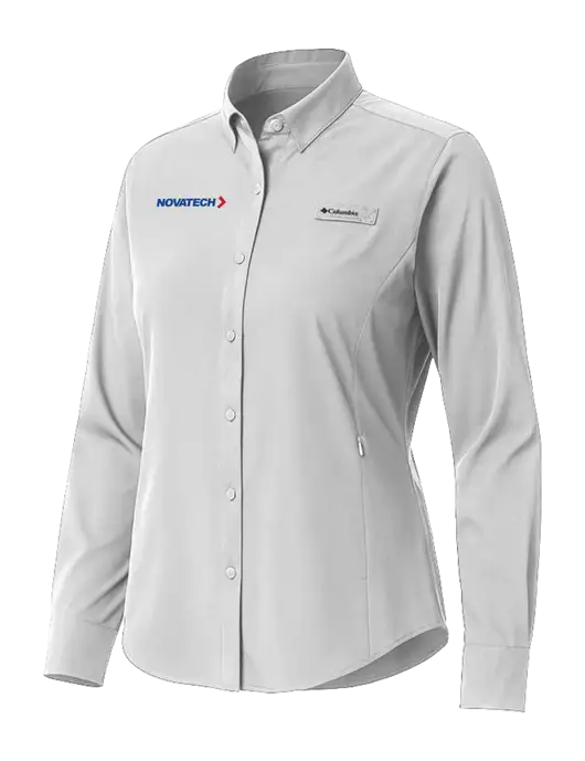 Columbia Grey Womens PFG Tamiami II Long Sleeve Shirt w/Novatech Logo