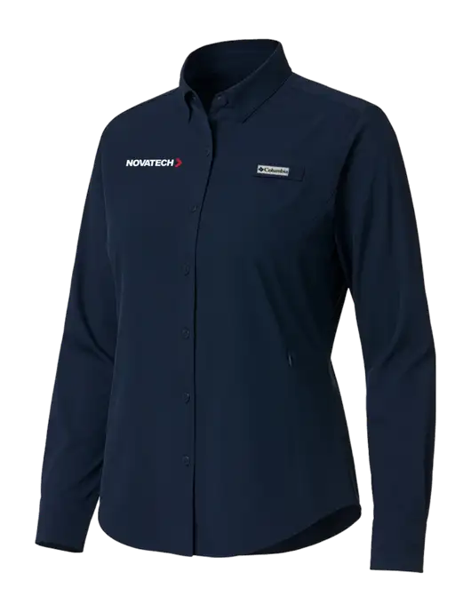 Columbia Navy Womens PFG Tamiami II Long Sleeve Shirt w/Novatech Logo