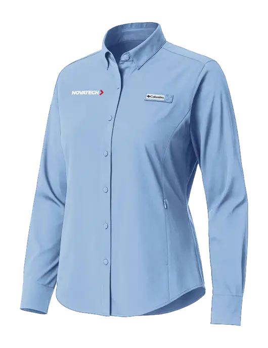 Columbia Light Blue Womens PFG Tamiami II Long Sleeve Shirt w/Novatech Logo