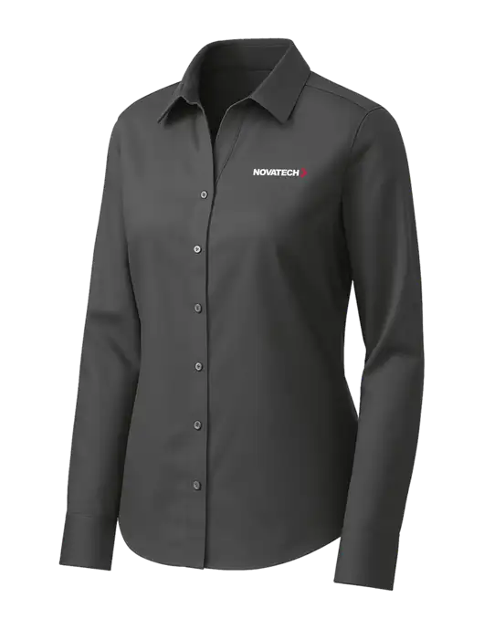 Brooks Brothers Womens Dark Grey Wrinkle-Free Stretch Pinpoint Shirt w/Novatech Logo
