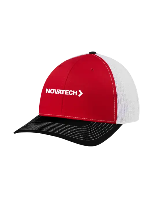 Richardson Adjustable Snapback Original 112 Trucker Cap Black/Red/White Mesh w/Novatech Logo