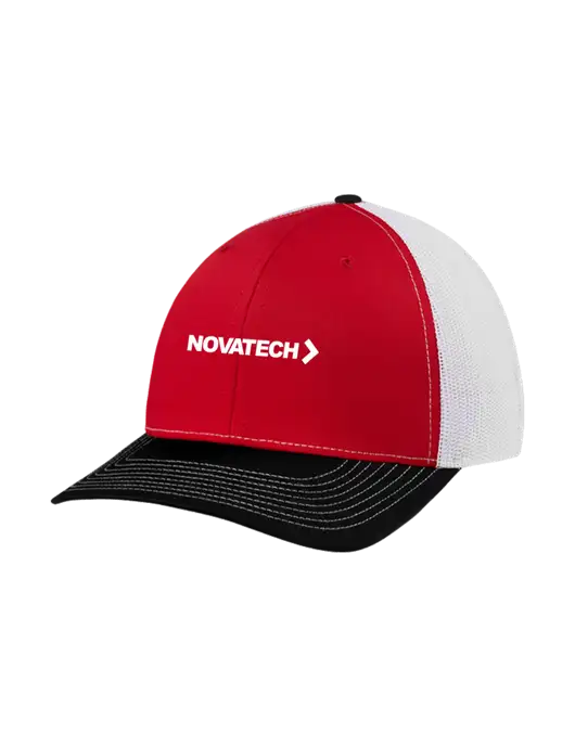 Richardson Adjustable Snapback Original 112 Trucker Cap Black/Red/White Mesh w/Novatech Logo